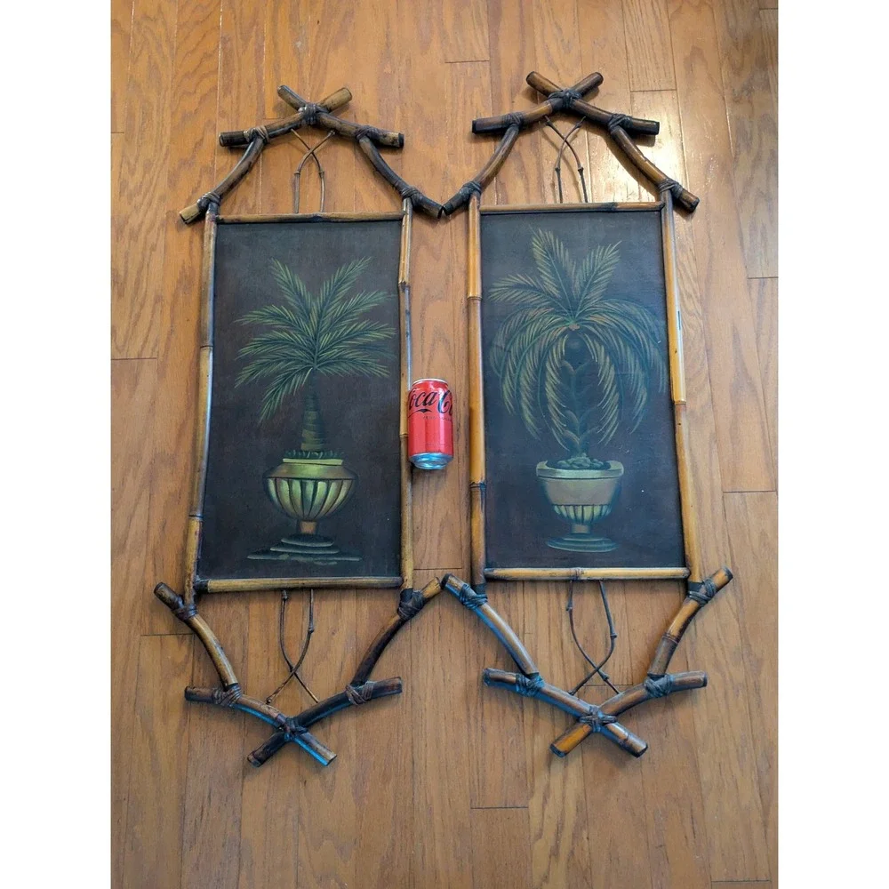 Set of 2 Bamboo Palm Tree Wall Art Tropical Decor Bombay Company 41‎ x 16 In